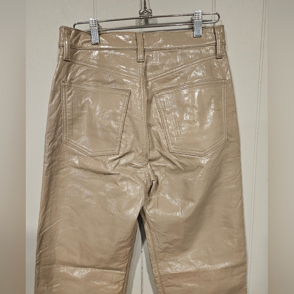 Agolde Pinch Waist Quail Patent Tan Recycled Leather Pants Sz 26 SCUFF 27x29 NEW - Picture 4 of 9